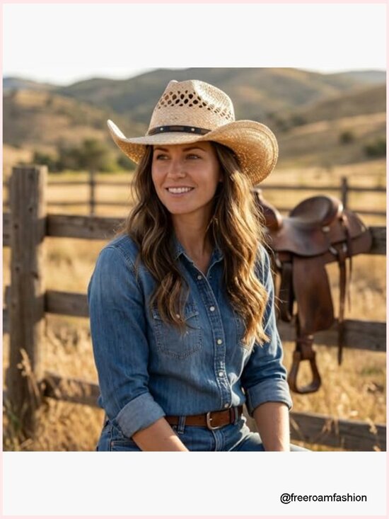 Straw Cowboy Hat with Exquisite Band, Sun Protection, Shapeable Brim